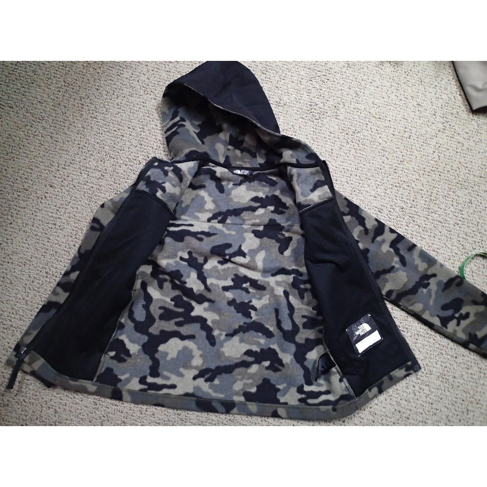 The North Face Fleece Hoodie Youth Medium 10/12 Grey Camo Excellent Full‎ Zip - Picture 7 of 12